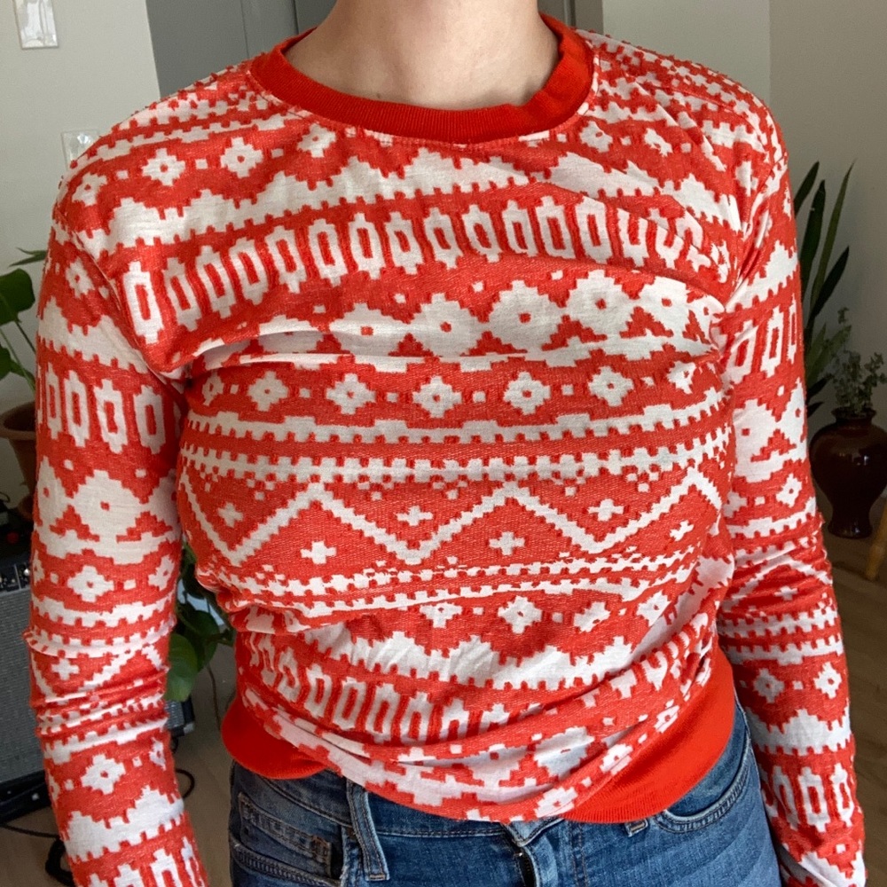 🐯3/$25 Nordstrom Orange & White Pattern Sweater